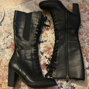Timberland black tall lace up heeled boot